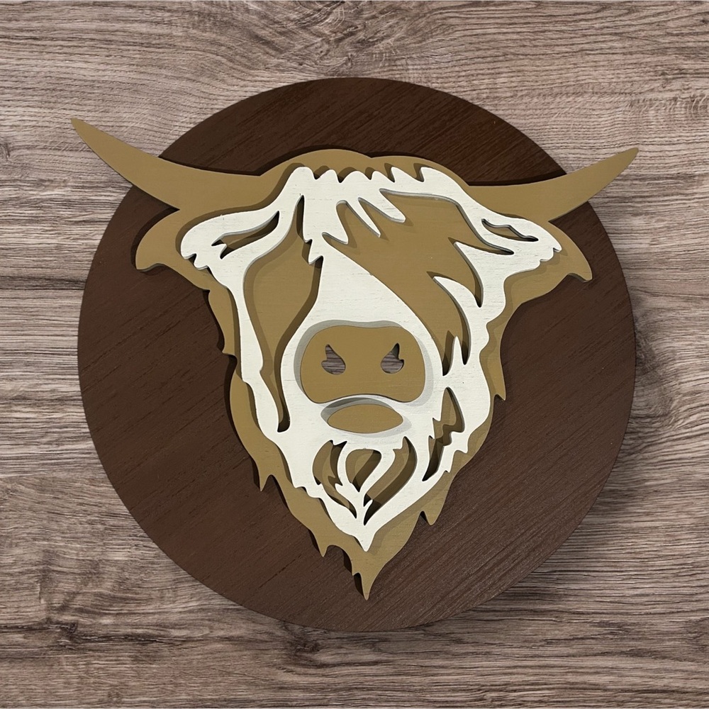 Handmade Laser Cut Highland Cow Leaner Home Decor